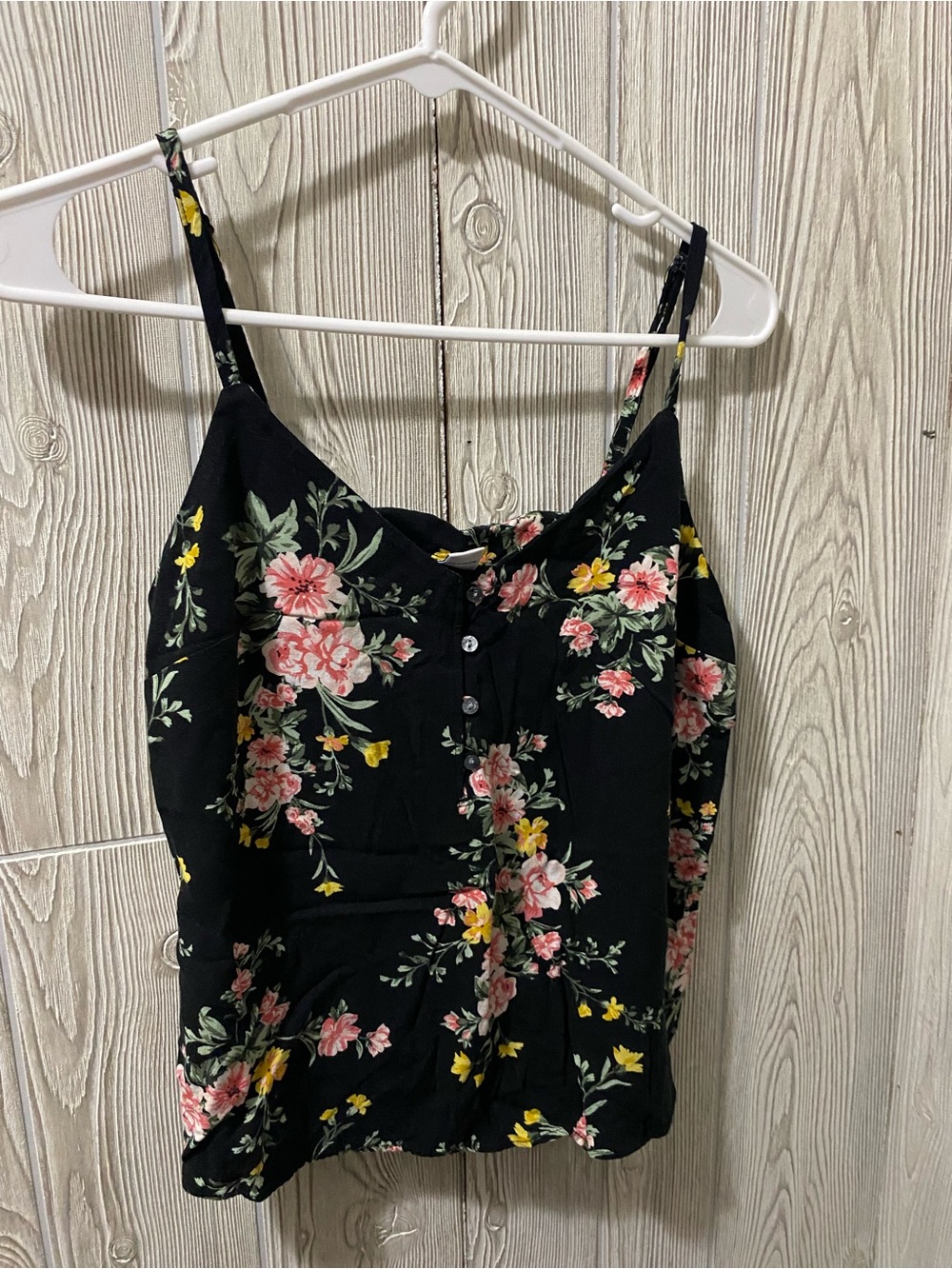 Old Navy Black Floral Button-Front Tank Top